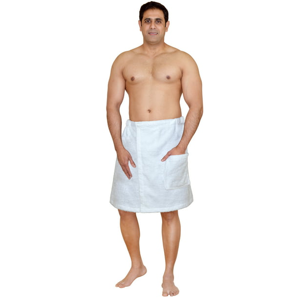 Men's Long  Terry Bath Shower Wrap 100% Cotton White 
